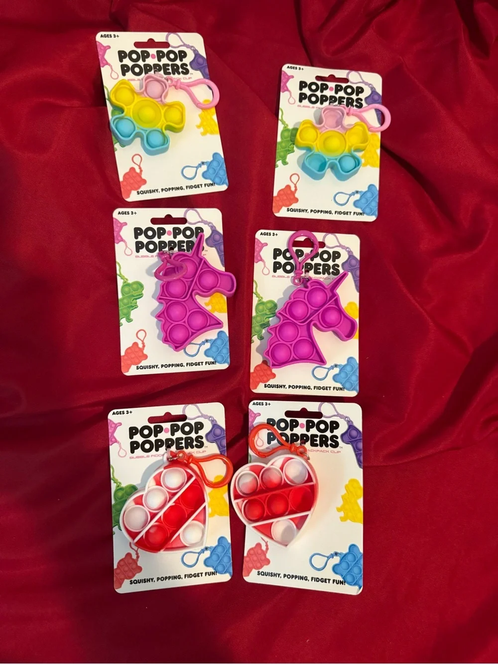 6 Pop Pop Poppers Novelty Fidget Keychains treasure box Treats favors new